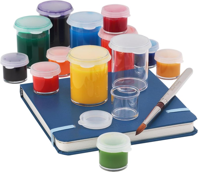 Creative Mark Assorted Pack of 14 Storage Cups - 8 Small 10 ml & 6 Large 45 ml Durable Clear Plastic Paint Containers with Lids for Artists, Students, Professionals - Image 5